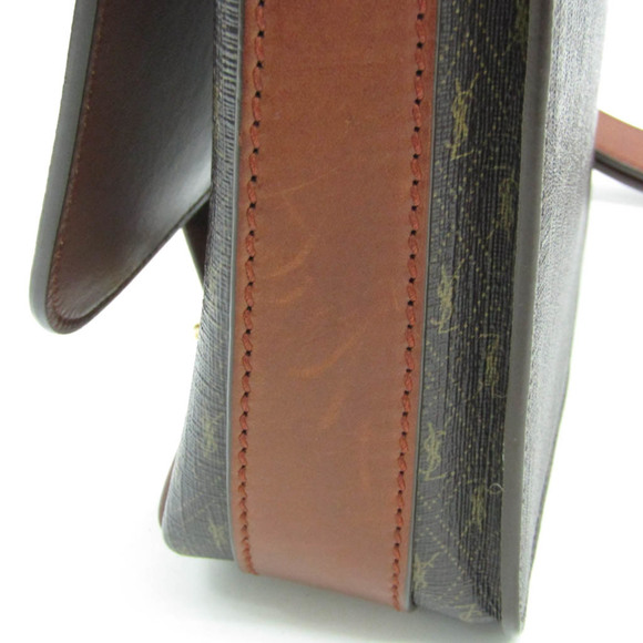 SAINT LAURENT Monogram Leather PVC Shoulder Bag in Dark Brown - Picture 7 of 14